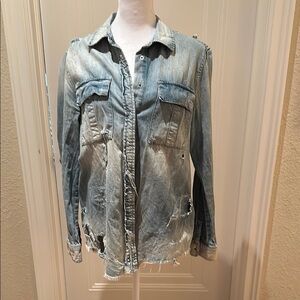 Hudson Distressed Denim snap front shirt